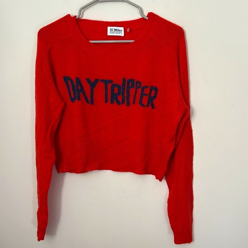 27 miles Malibu "day tripper" wool cashmere blend crop crewneck red sweater Vday